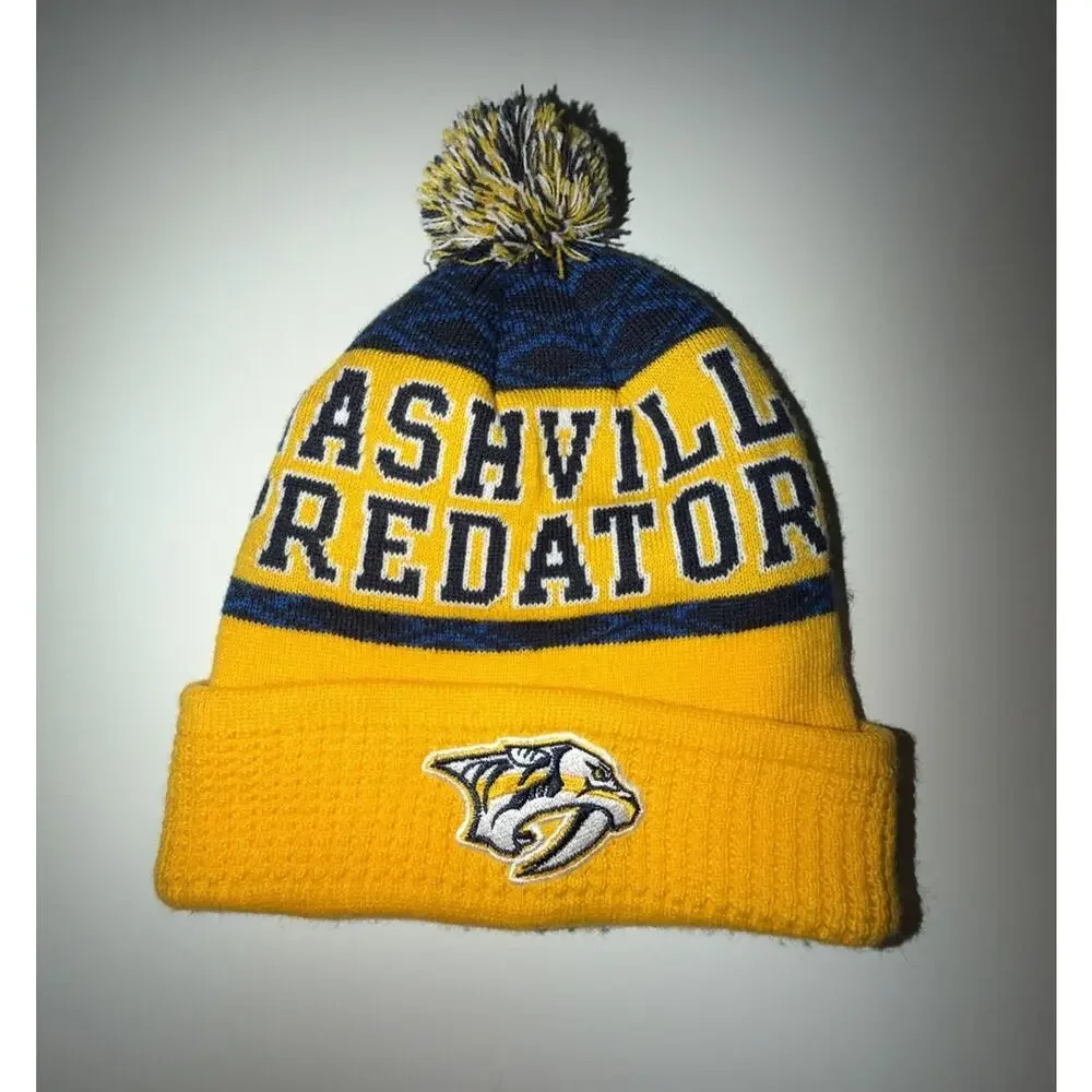 NHL Brand Nashville Predators Hockey Cuffed Knit Pom Youth Beanie Hat 58-62 cm